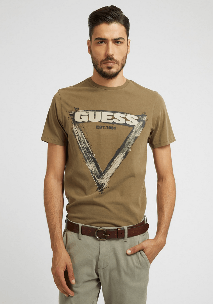 Top Guess Ss Bsc Brushed Triangle Tee F85P Café